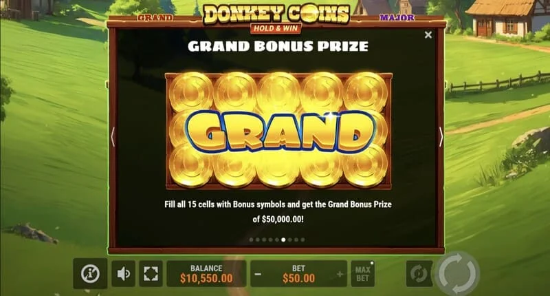 Donkey Coins Hold & Win - ekran sa Mini, Minor, Major, Grand Jackpotovima